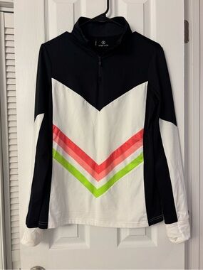 Bogner Fire + Ice Black and White Athletic Pullover with Neon Chevron
